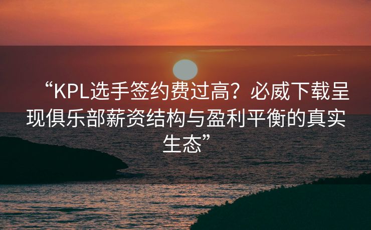 “KPL选手签约费过高？必威下载呈现俱乐部薪资结构与盈利平衡的真实生态”  第1张